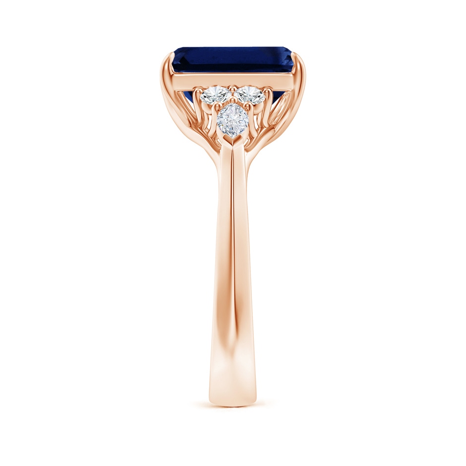 10x8mm AAA Emerald-Cut Blue Sapphire Side Stone Engagement Ring with Diamonds in Rose Gold side 299