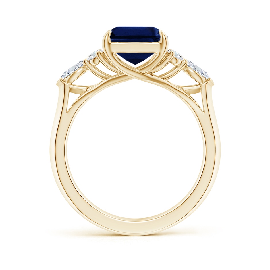 10x8mm AAA Emerald-Cut Blue Sapphire Side Stone Engagement Ring with Diamonds in Yellow Gold side 199