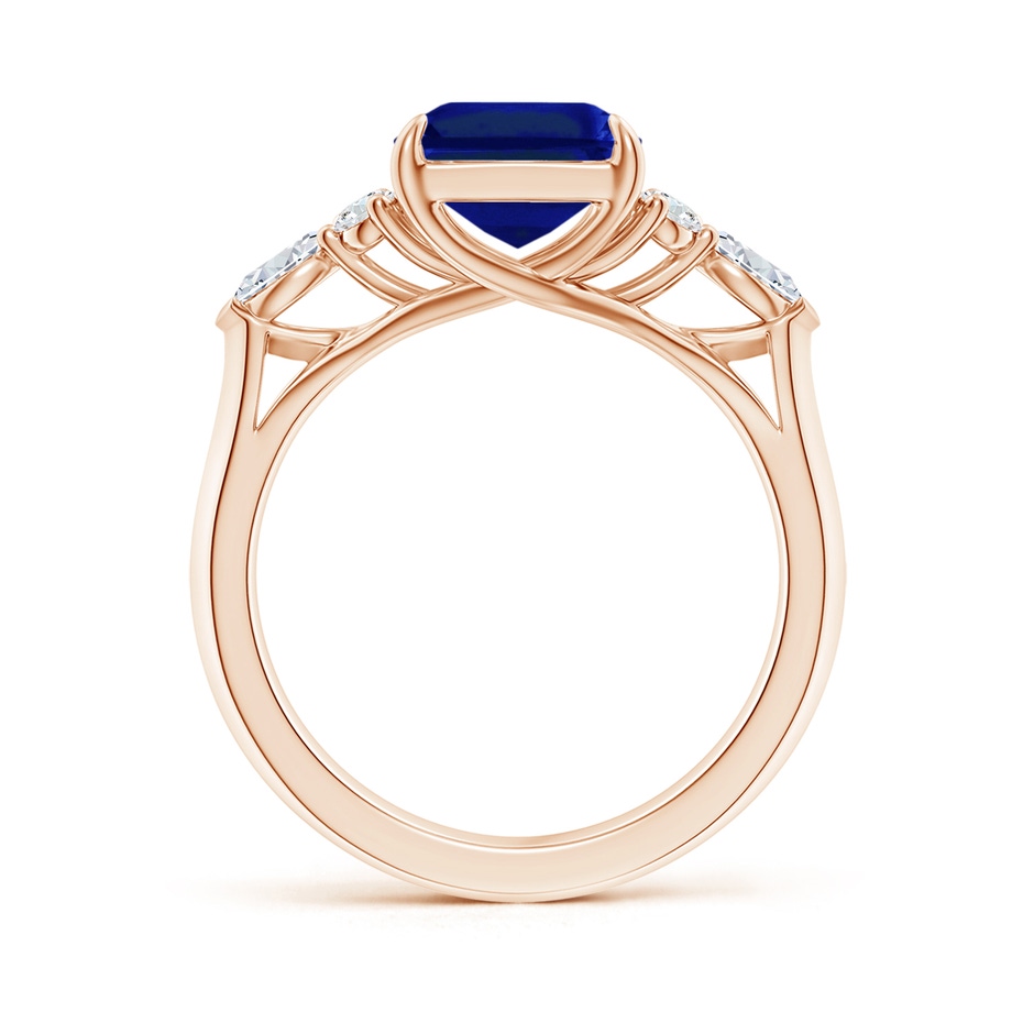 10x8mm Lab-Grown Emerald-Cut Blue Sapphire Side Stone Engagement Ring with Diamonds in 18K Rose Gold side 199