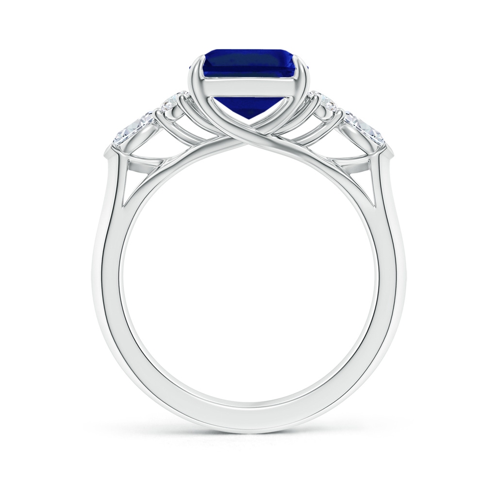 10x8mm AAAA Emerald-Cut Blue Sapphire Side Stone Engagement Ring with Diamonds in P950 Platinum - side 199