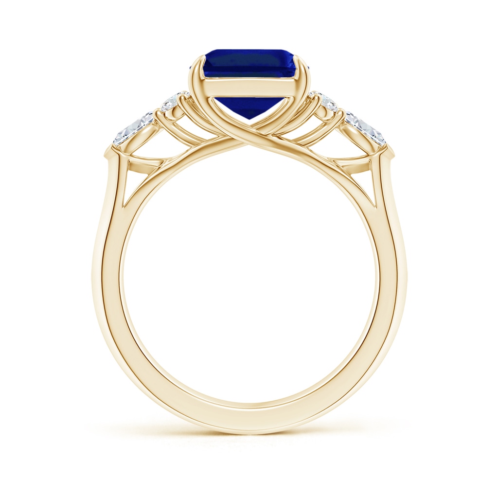 10x8mm Lab-Grown Emerald-Cut Blue Sapphire Side Stone Engagement Ring with Diamonds in Yellow Gold - side 199