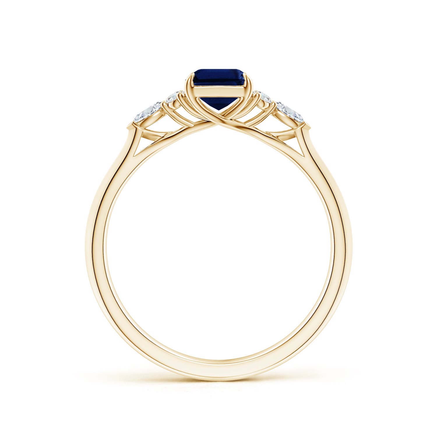 7x5mm AAA Emerald-Cut Blue Sapphire Side Stone Engagement Ring with Diamonds in Yellow Gold - side 2