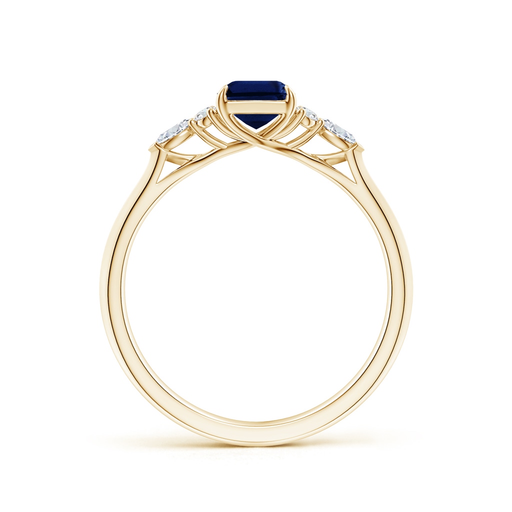 7x5mm AAA Emerald-Cut Blue Sapphire Side Stone Engagement Ring with Diamonds in Yellow Gold - side 199