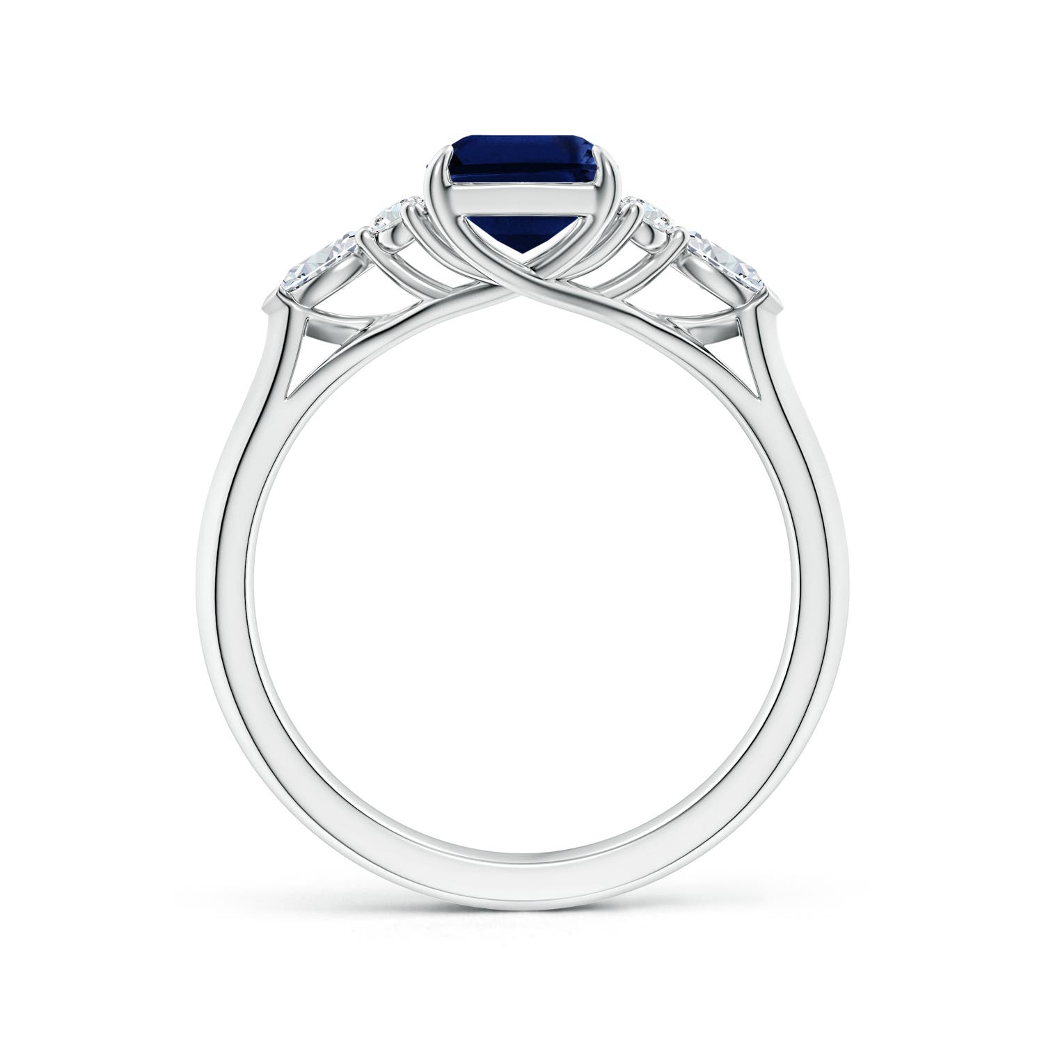 8x6mm AAA Emerald-Cut Blue Sapphire Side Stone Engagement Ring with Diamonds in White Gold