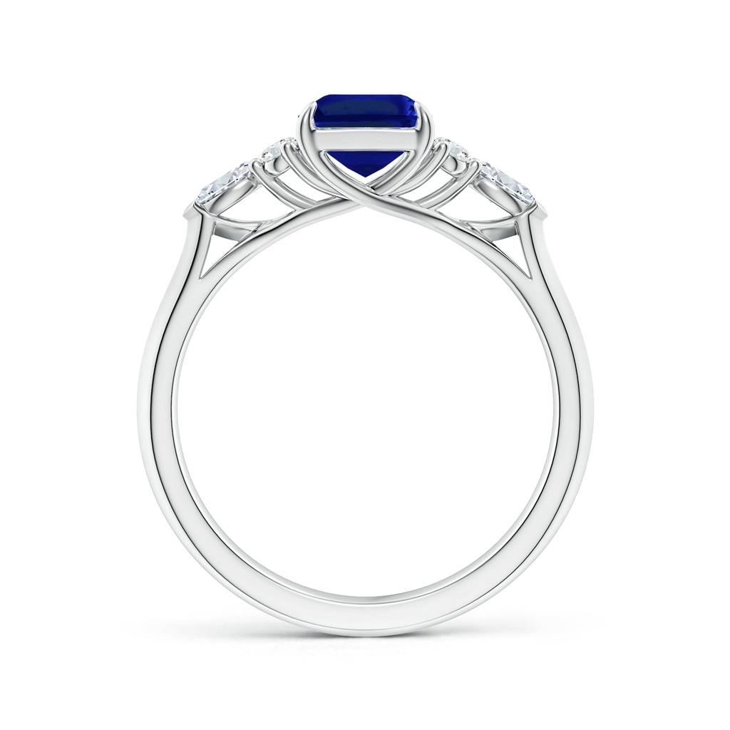 8x6mm Lab-Grown Emerald-Cut Blue Sapphire Side Stone Engagement Ring with Diamonds in 18K White Gold - side 199