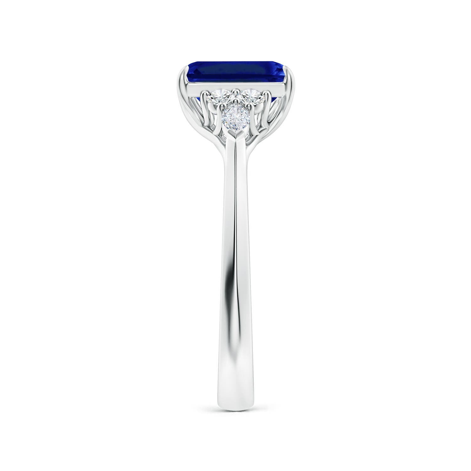 8x6mm AAAA Emerald-Cut Blue Sapphire Side Stone Engagement Ring with Diamonds in 18K White Gold - side 3