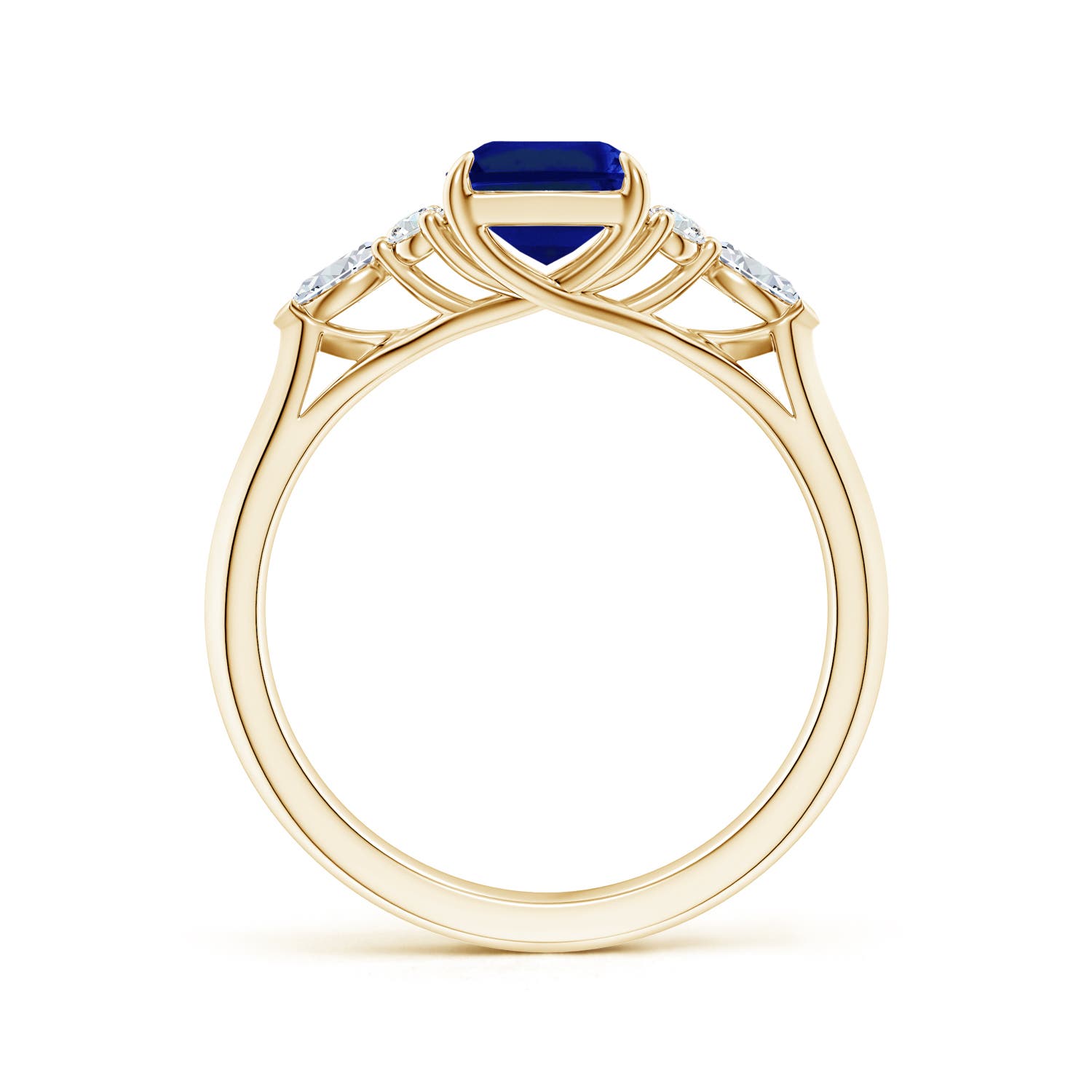 8x6mm AAAA Emerald-Cut Blue Sapphire Side Stone Engagement Ring with Diamonds in Yellow Gold