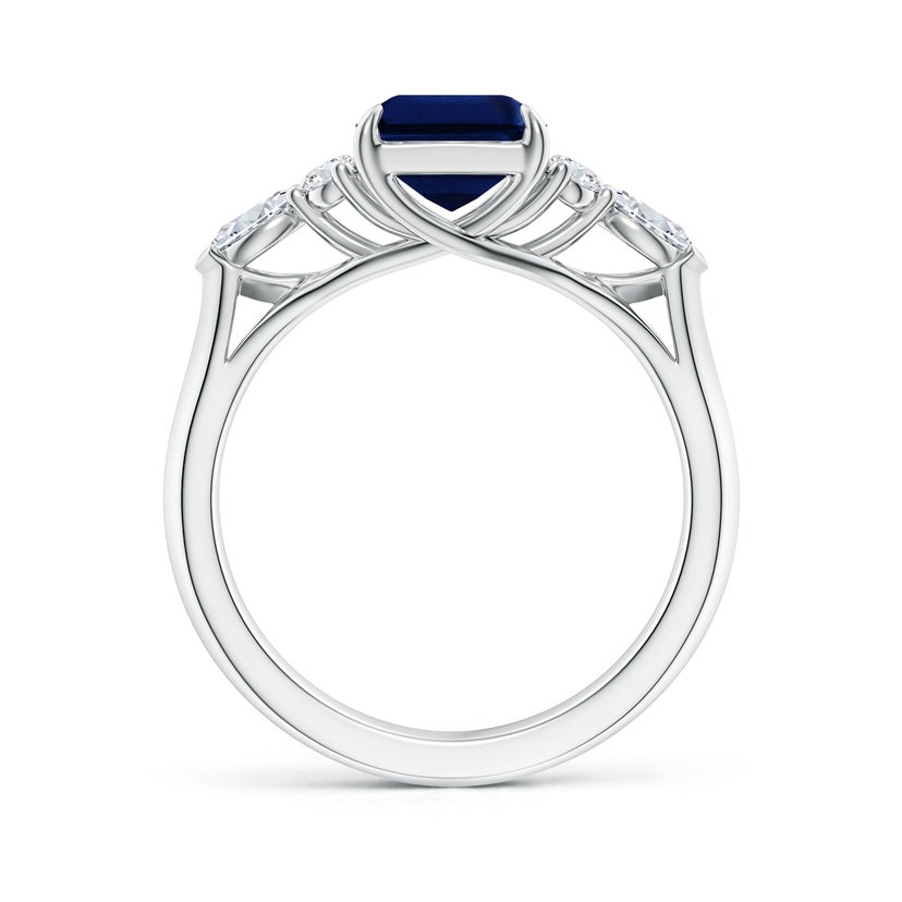 Emerald-Cut Blue Sapphire Side Stone Engagement Ring with Diamonds
