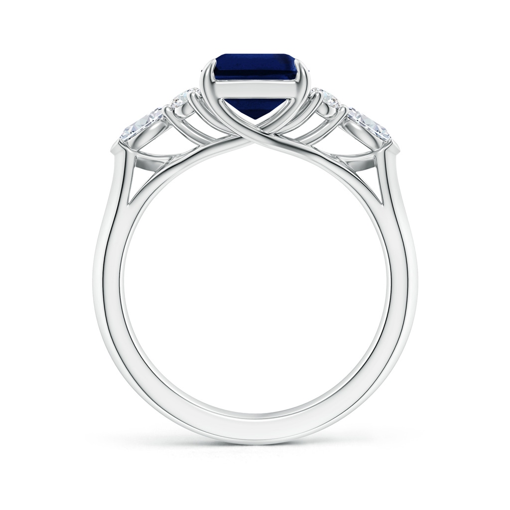 9x7mm AAA Emerald-Cut Blue Sapphire Side Stone Engagement Ring with Diamonds in White Gold - side 199