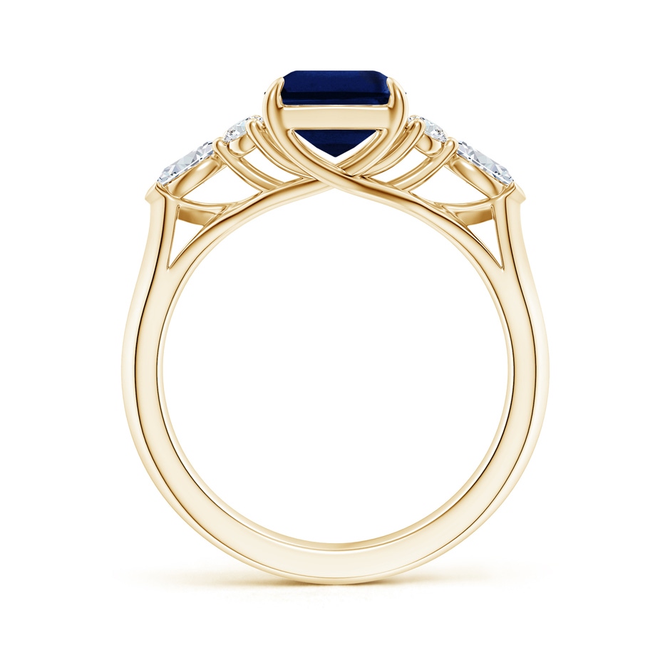9x7mm AAA Emerald-Cut Blue Sapphire Side Stone Engagement Ring with Diamonds in Yellow Gold side 199