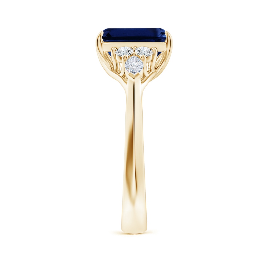 9x7mm AAA Emerald-Cut Blue Sapphire Side Stone Engagement Ring with Diamonds in Yellow Gold side 299