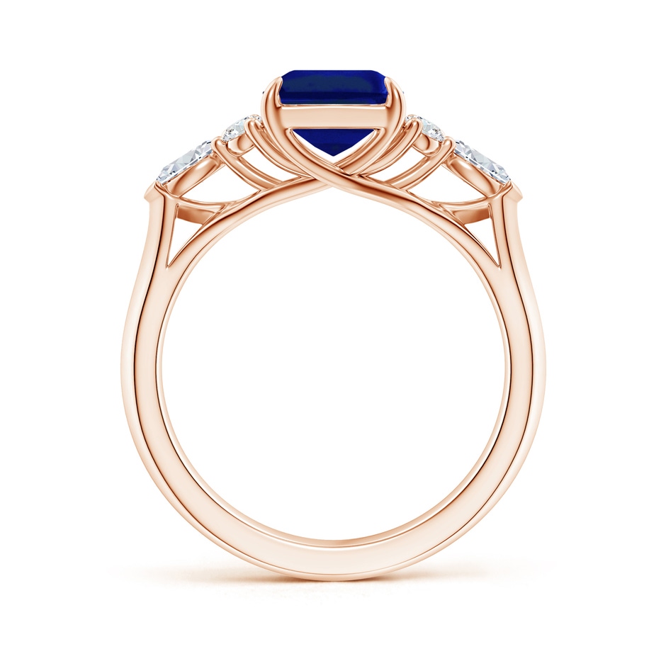 9x7mm AAAA Emerald-Cut Blue Sapphire Side Stone Engagement Ring with Diamonds in Rose Gold side 199