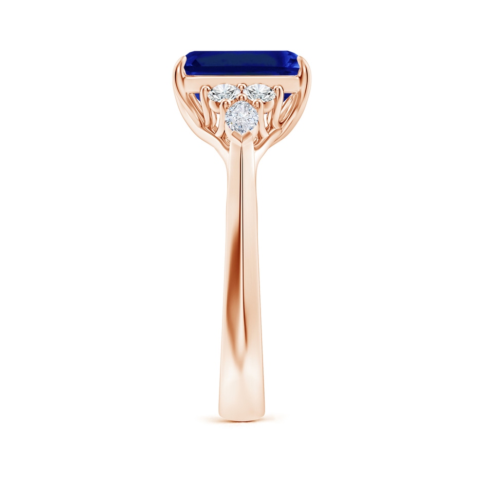 9x7mm AAAA Emerald-Cut Blue Sapphire Side Stone Engagement Ring with Diamonds in Rose Gold side 299