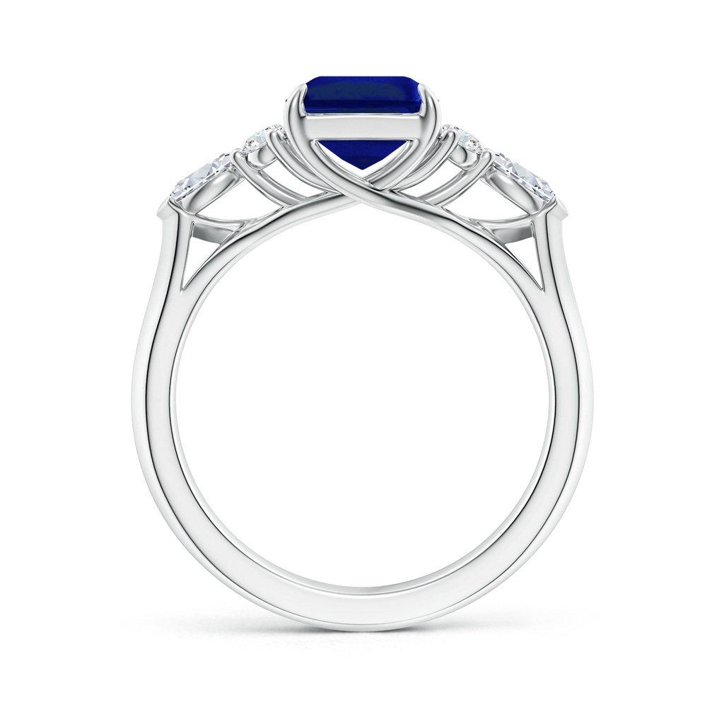 9x7mm Lab-Grown Emerald-Cut Blue Sapphire Side Stone Engagement Ring with Diamonds in White Gold - side 199