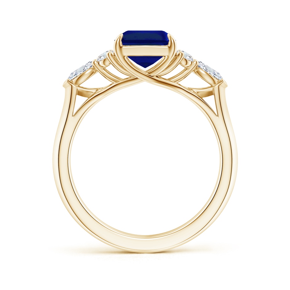 9x7mm AAAA Emerald-Cut Blue Sapphire Side Stone Engagement Ring with Diamonds in Yellow Gold side 199