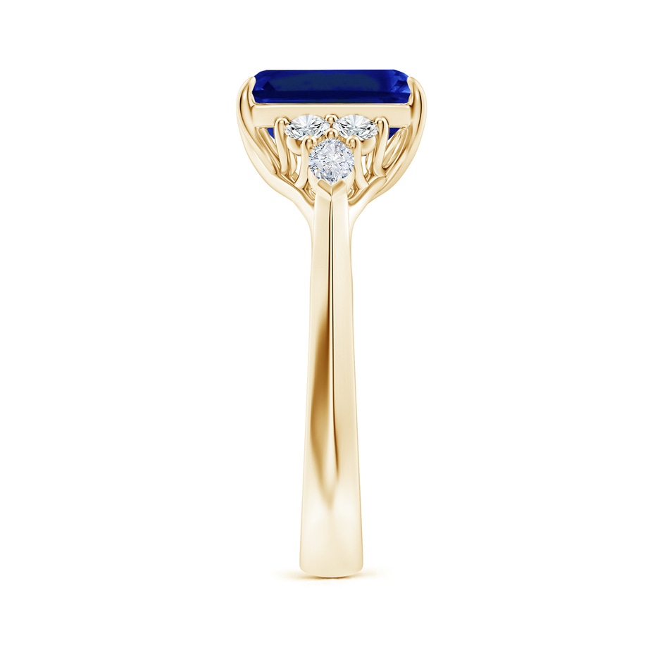 9x7mm AAAA Emerald-Cut Blue Sapphire Side Stone Engagement Ring with Diamonds in Yellow Gold side 299