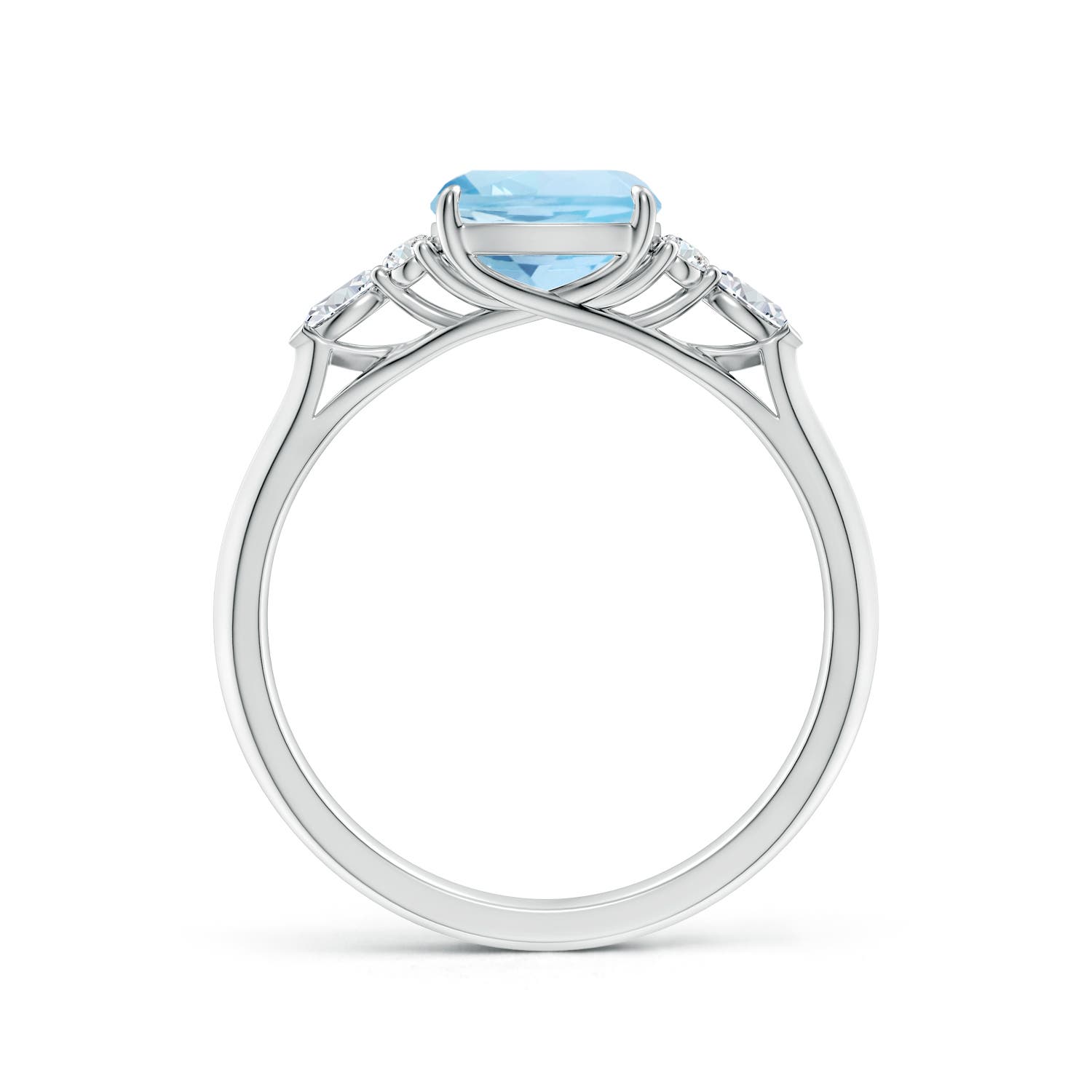 7mm AAA Cushion Aquamarine Side Stone Engagement Ring with Diamonds in White Gold