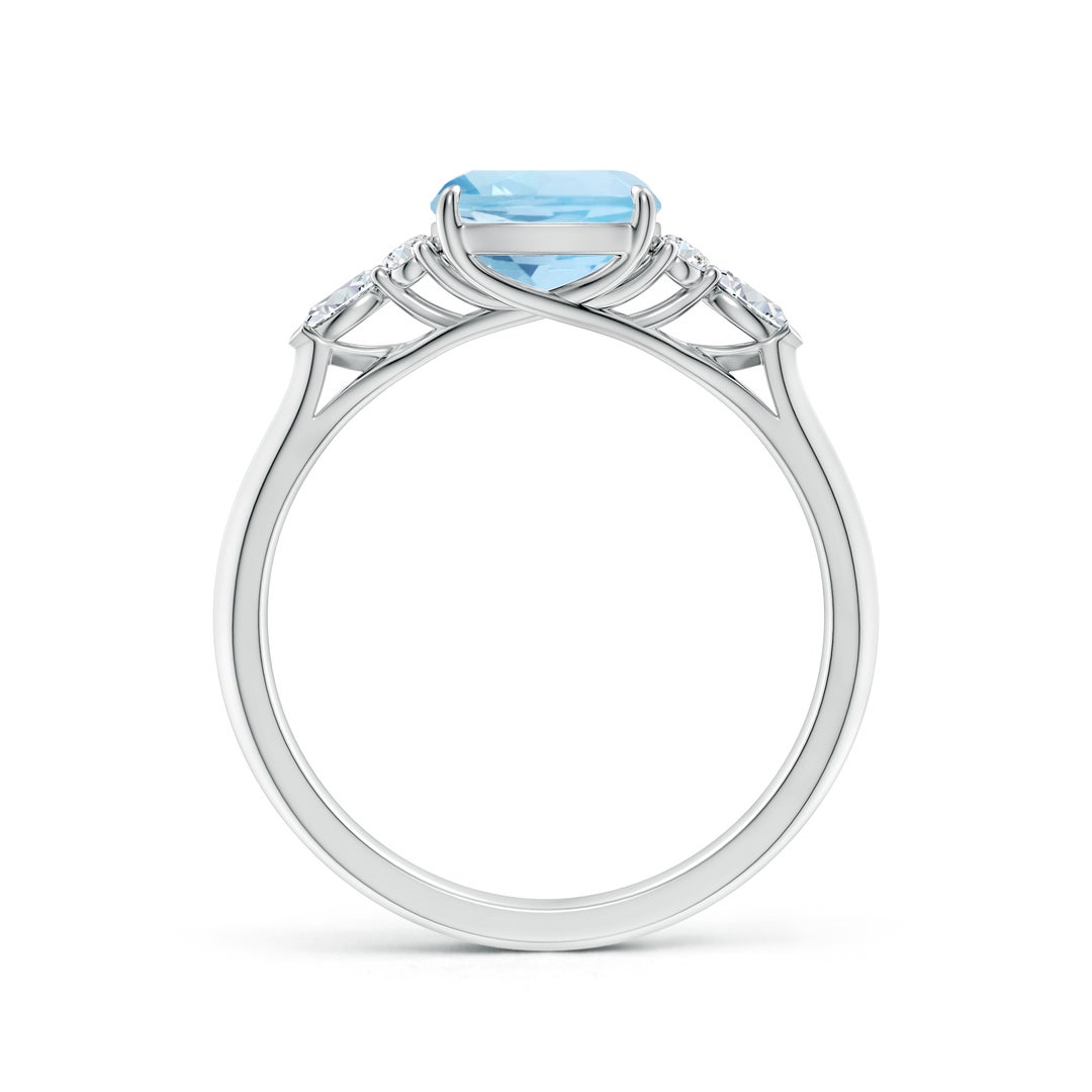 7mm AAA Cushion Aquamarine Side Stone Engagement Ring with Diamonds in White Gold - side 2