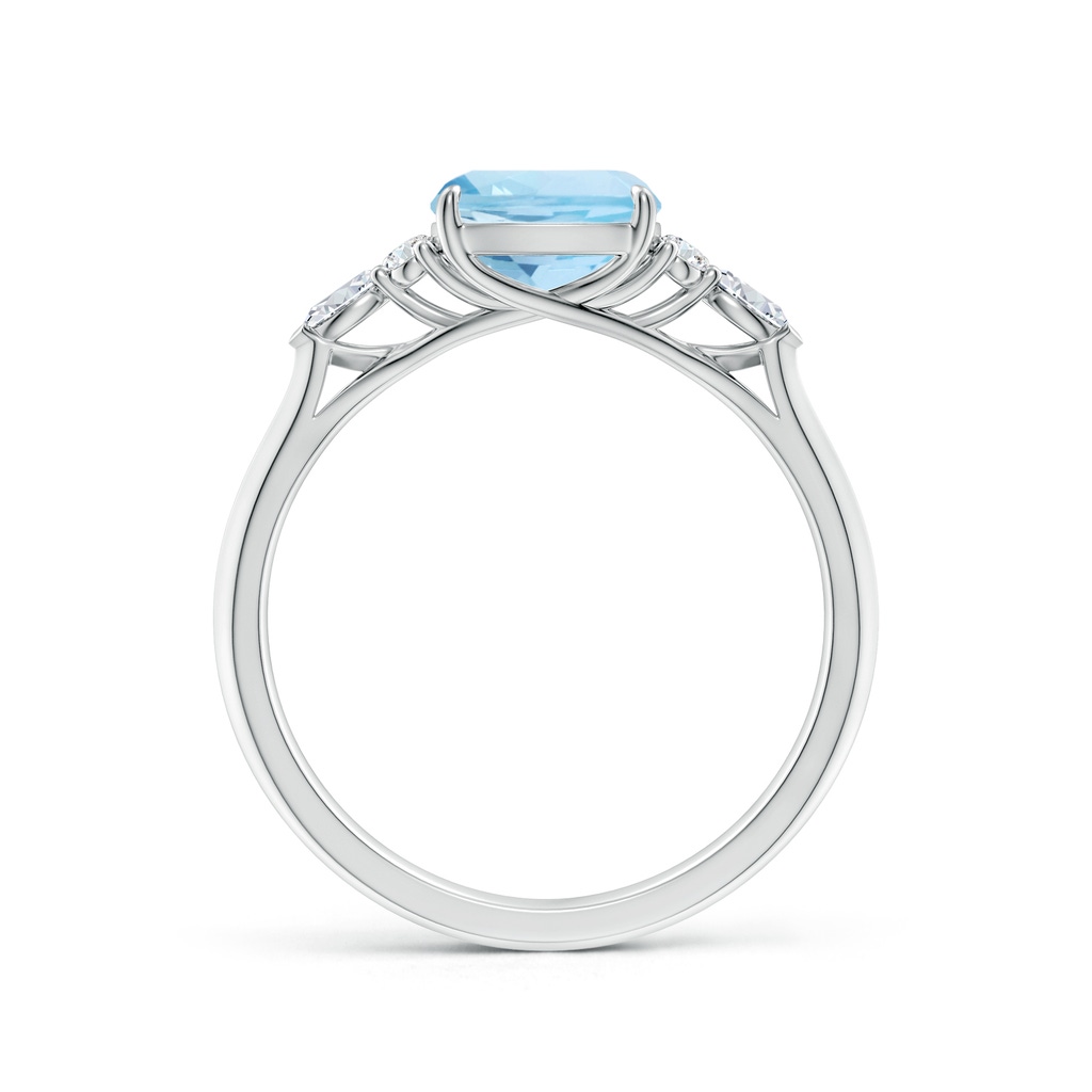 7mm AAA Cushion Aquamarine Side Stone Engagement Ring with Diamonds in White Gold - side 199