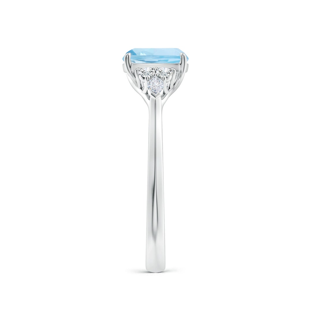 7mm AAA Cushion Aquamarine Side Stone Engagement Ring with Diamonds in White Gold - side 3