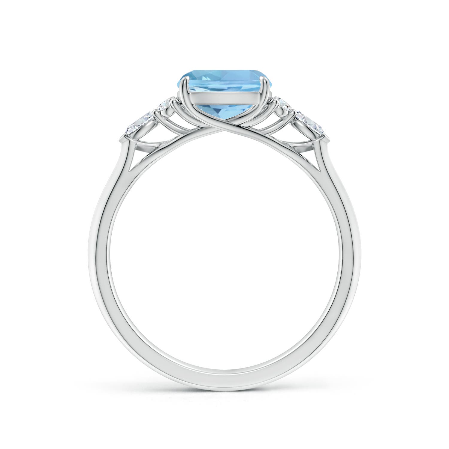 7mm AAAA Cushion Aquamarine Side Stone Engagement Ring with Diamonds in P950 Platinum
