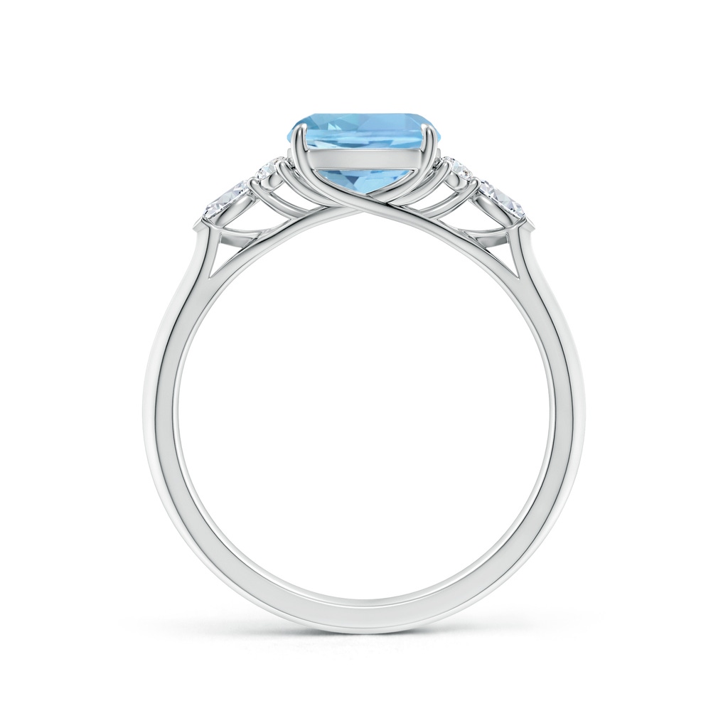 7mm AAAA Cushion Aquamarine Side Stone Engagement Ring with Diamonds in S999 Silver - side 199
