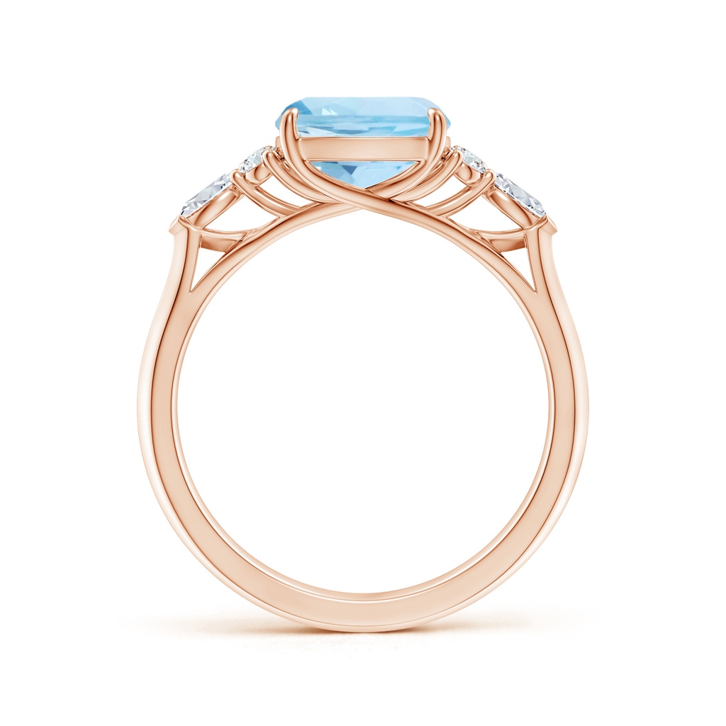 8mm AAA Cushion Aquamarine Side Stone Engagement Ring with Diamonds in Rose Gold - side 199