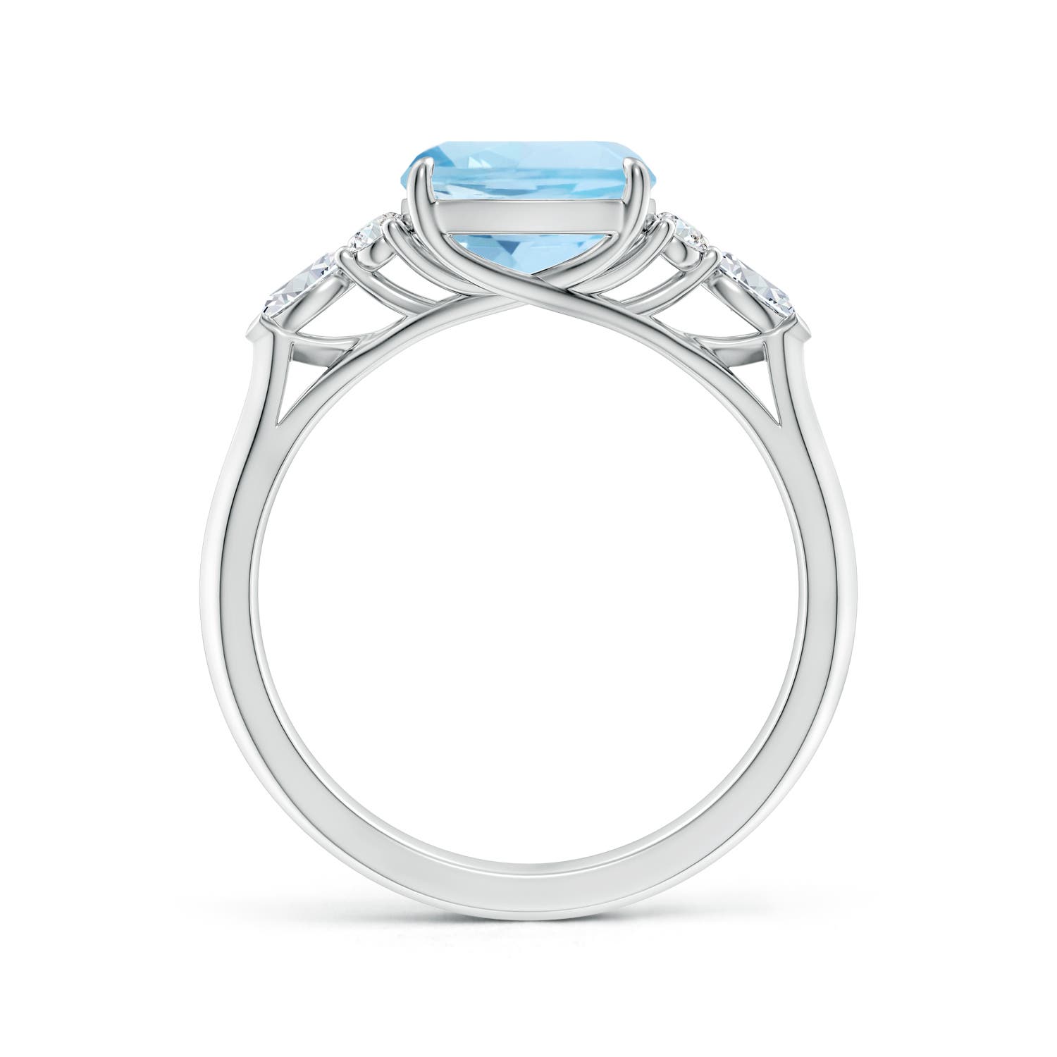8mm AAA Cushion Aquamarine Side Stone Engagement Ring with Diamonds in White Gold