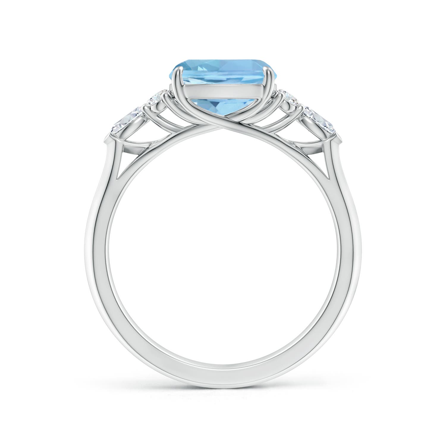 8mm AAAA Cushion Aquamarine Side Stone Engagement Ring with Diamonds in S999 Silver