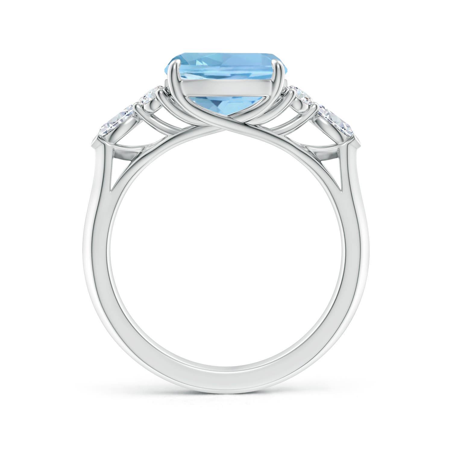 9mm AAAA Cushion Aquamarine Side Stone Engagement Ring with Diamonds in White Gold