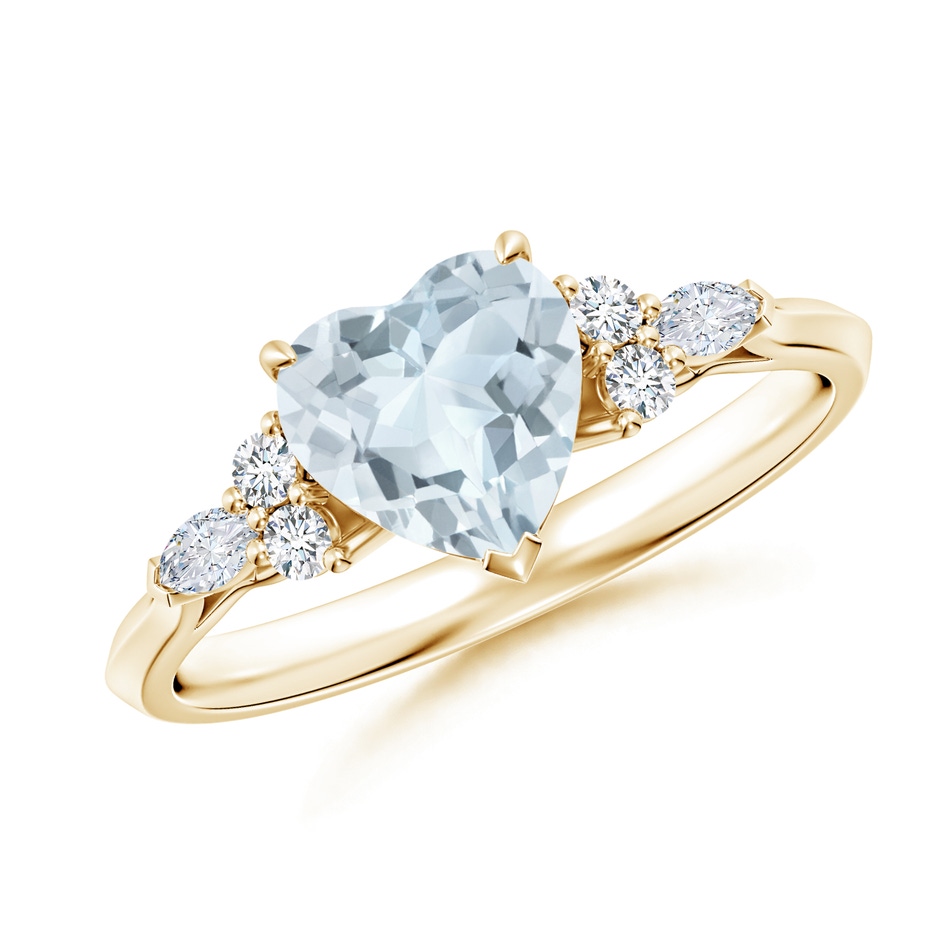 7mm A Heart-Shaped Aquamarine Side Stone Engagement Ring with Diamonds in Yellow Gold 
