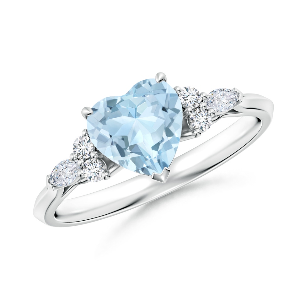 7mm AA Heart-Shaped Aquamarine Side Stone Engagement Ring with Diamonds in S999 Silver 
