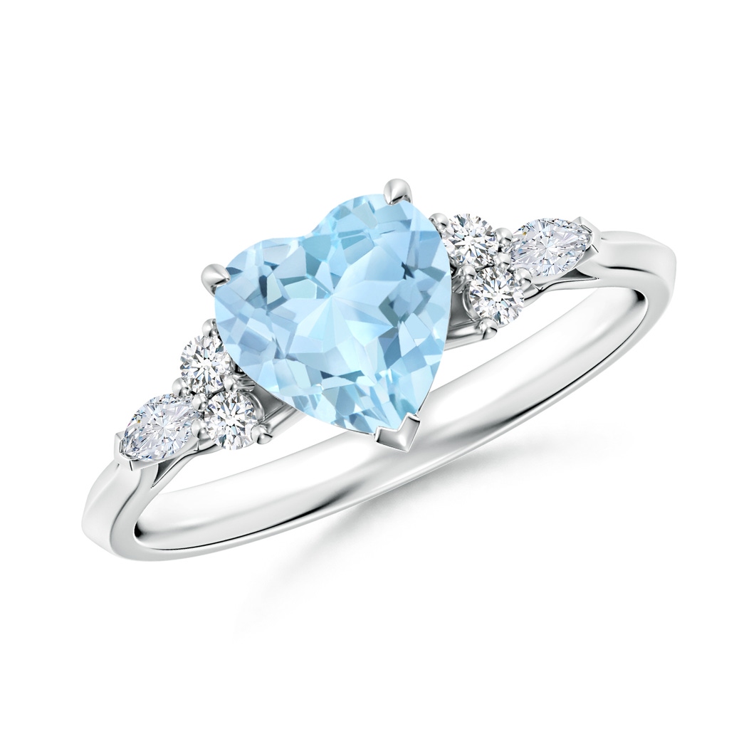 7mm AAA Heart-Shaped Aquamarine Side Stone Engagement Ring with Diamonds in White Gold
