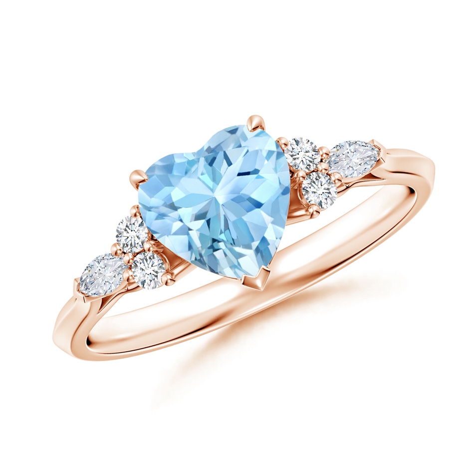 7mm AAAA Heart-Shaped Aquamarine Side Stone Engagement Ring with Diamonds in Rose Gold 