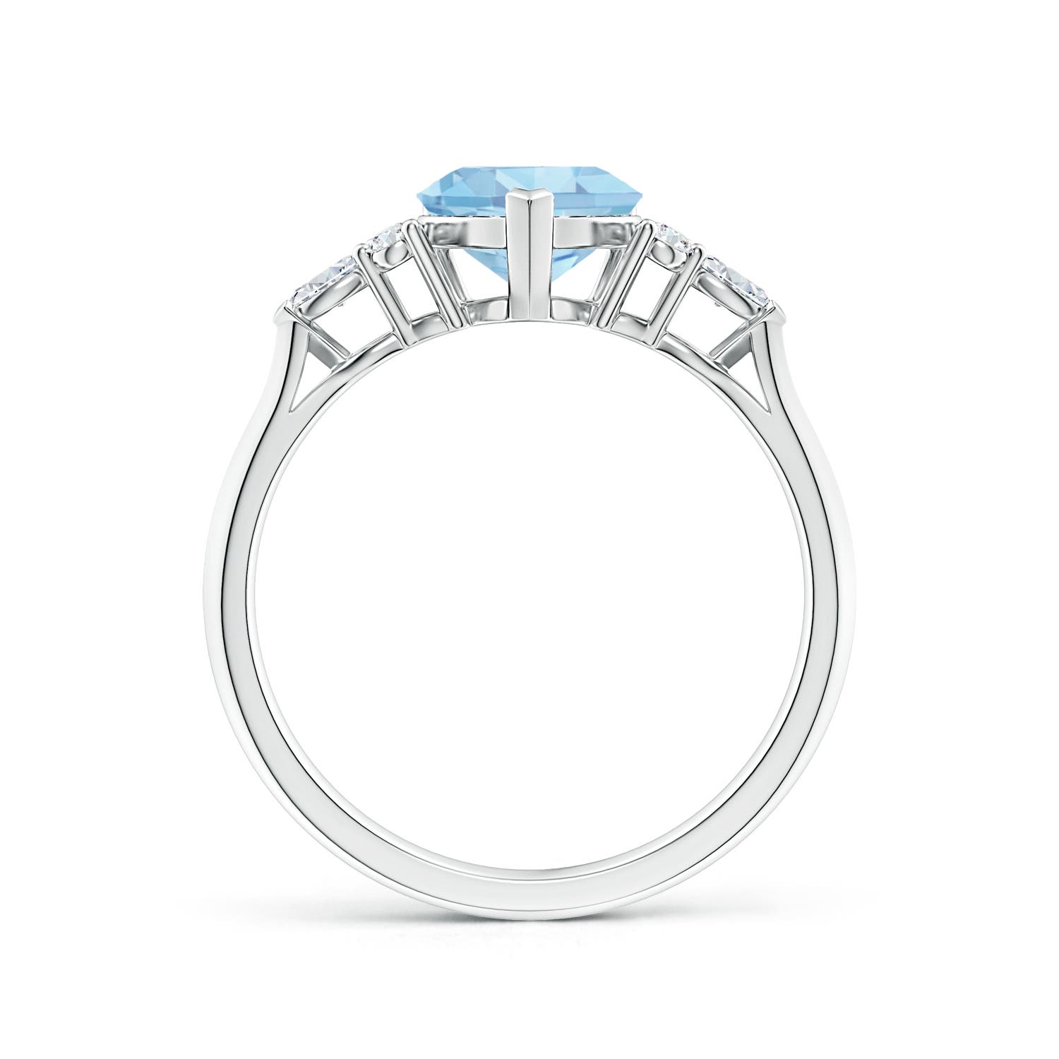 7mm AAAA Heart-Shaped Aquamarine Side Stone Engagement Ring with Diamonds in White Gold - side 2