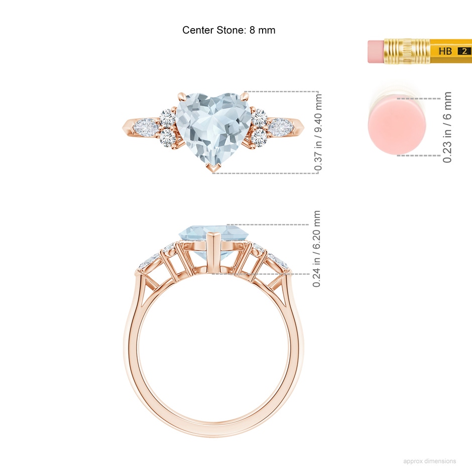 8mm A Heart-Shaped Aquamarine Side Stone Engagement Ring with Diamonds in Rose Gold ruler