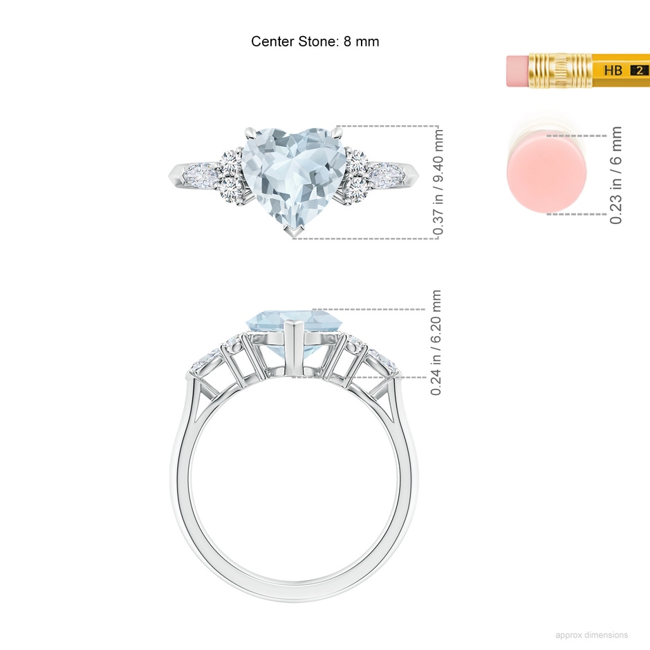 8mm A Heart-Shaped Aquamarine Side Stone Engagement Ring with Diamonds in S999 Silver ruler