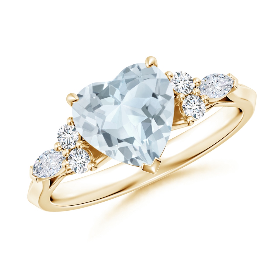 8mm A Heart-Shaped Aquamarine Side Stone Engagement Ring with Diamonds in Yellow Gold 