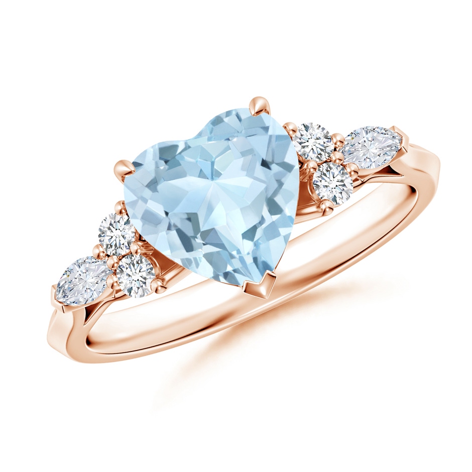 8mm AA Heart-Shaped Aquamarine Side Stone Engagement Ring with Diamonds in 9K Rose Gold 