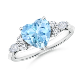 8mm AAAA Heart-Shaped Aquamarine Side Stone Engagement Ring with Diamonds in P950 Platinum