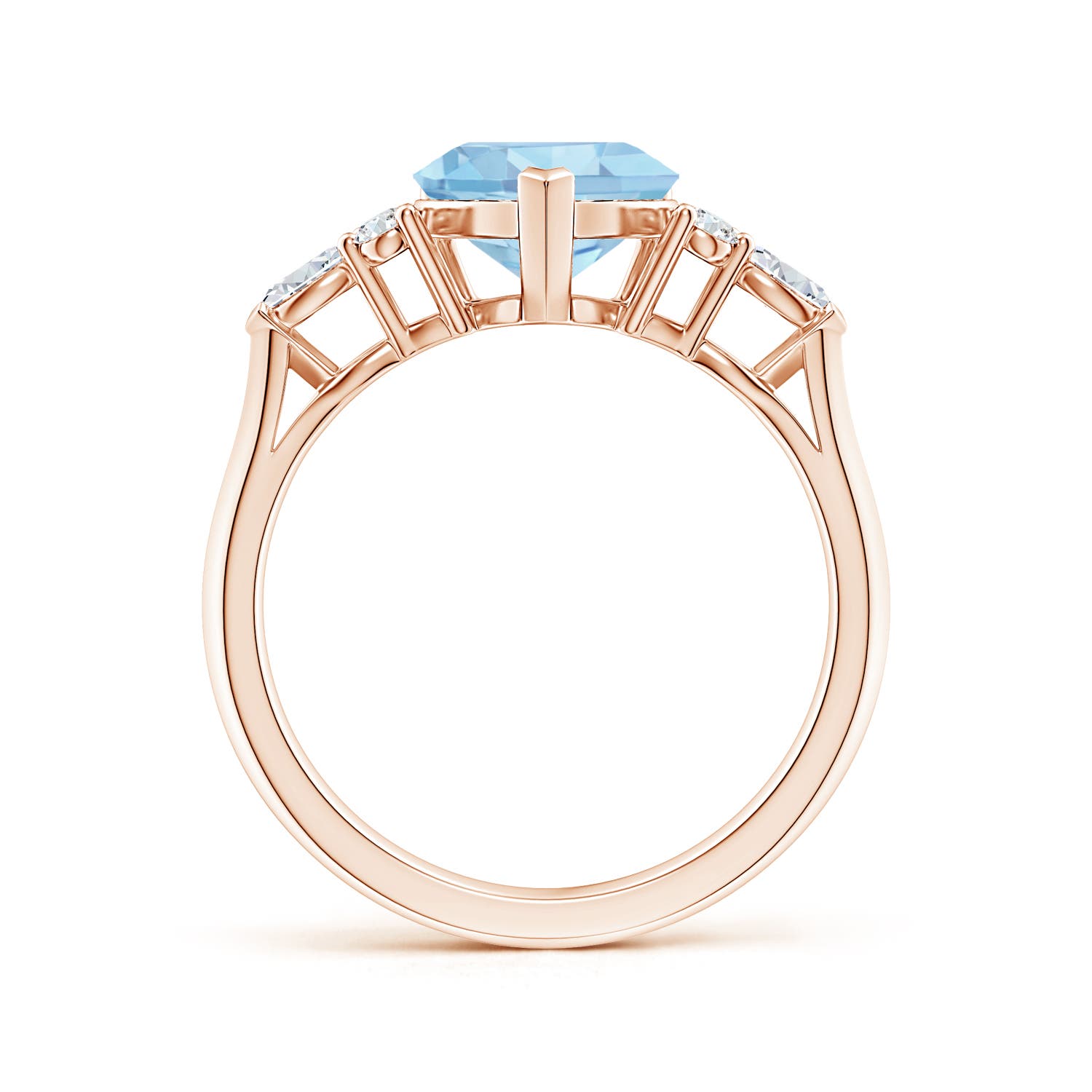 8mm AAAA Heart-Shaped Aquamarine Side Stone Engagement Ring with Diamonds in Rose Gold