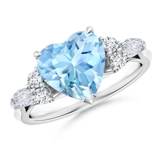 9mm AAAA Heart-Shaped Aquamarine Side Stone Engagement Ring with Diamonds in P950 Platinum