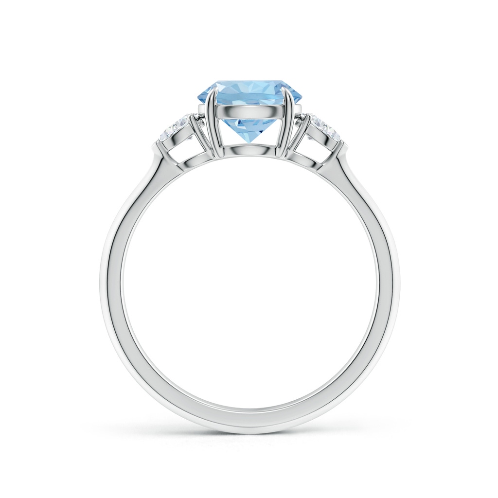 7mm AAA Round Aquamarine and Pear Diamond Three Stone Engagement Ring in White Gold - side 199