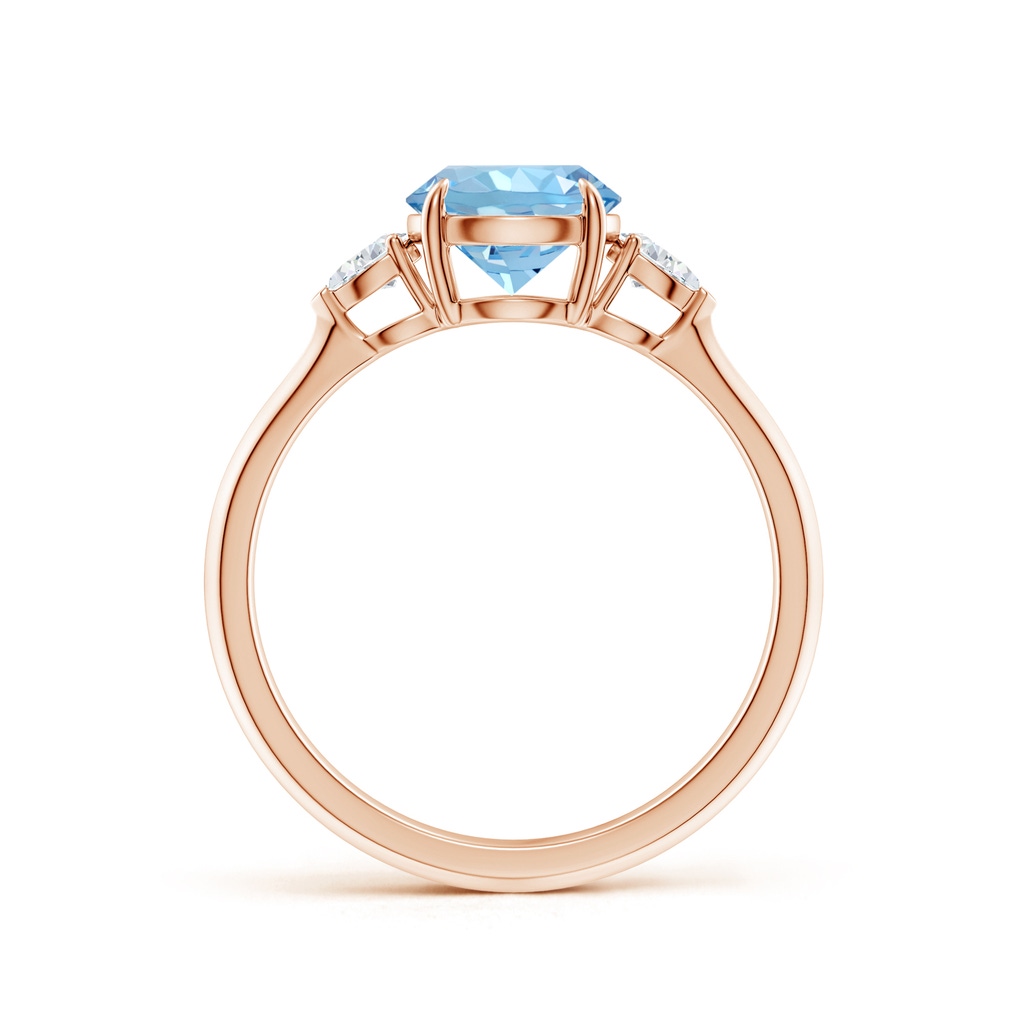 7mm AAAA Round Aquamarine and Pear Diamond Three Stone Engagement Ring in Rose Gold - side 199