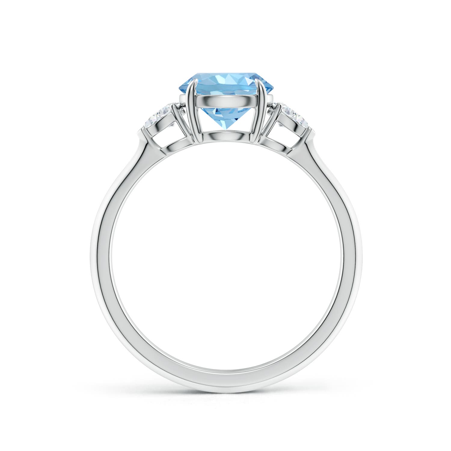 7mm AAAA Round Aquamarine and Pear Diamond Three Stone Engagement Ring in White Gold