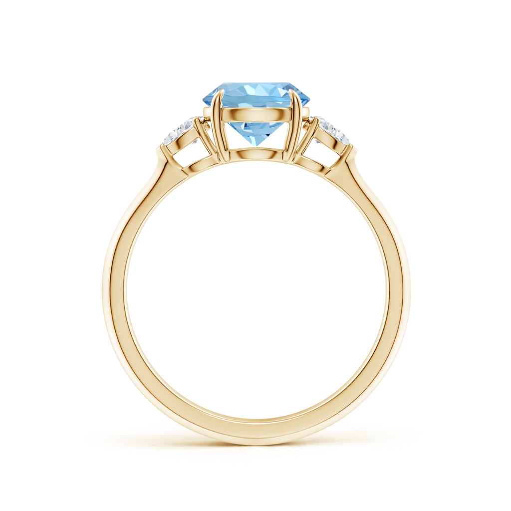 7mm AAAA Round Aquamarine and Pear Diamond Three Stone Engagement Ring in Yellow Gold - side 199