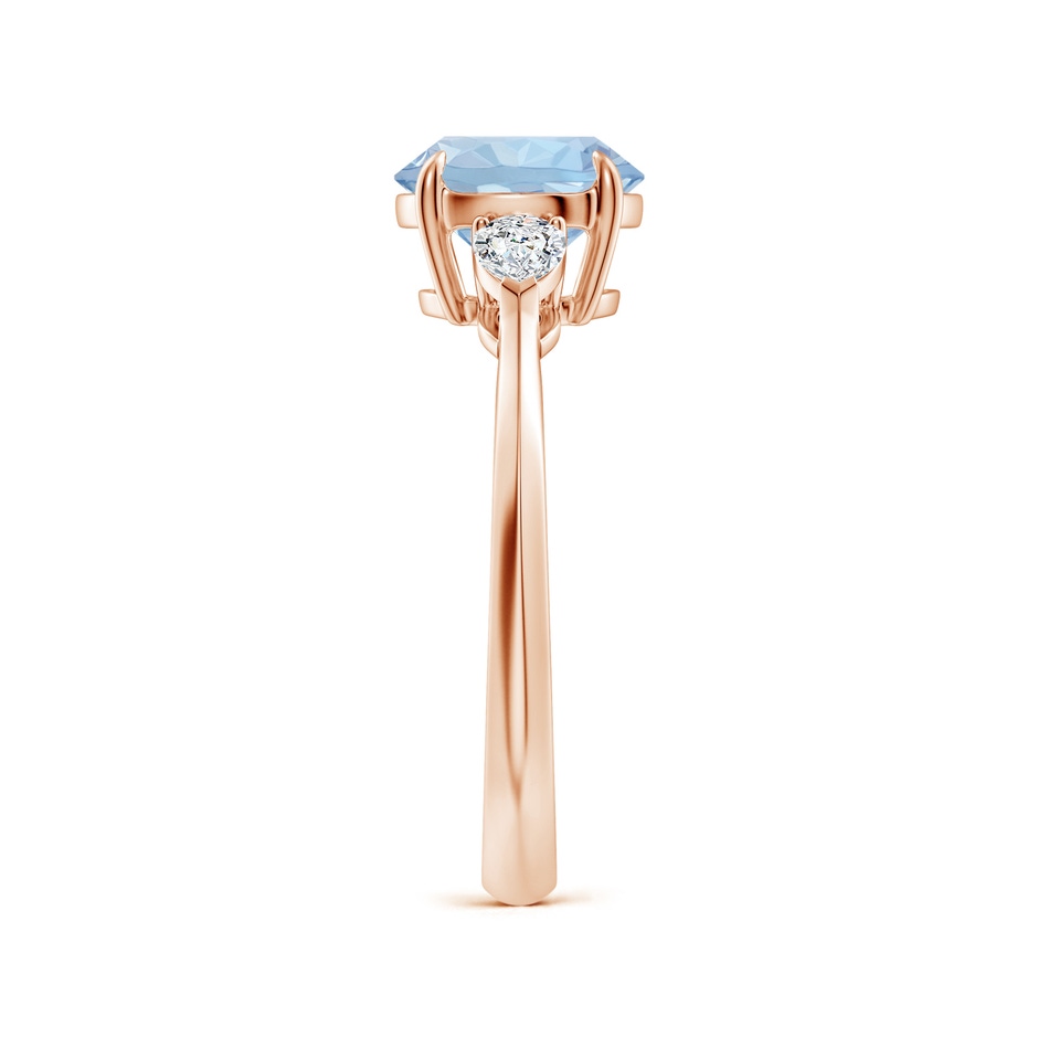 8mm AA Round Aquamarine and Pear Diamond Three Stone Engagement Ring in Rose Gold side 299