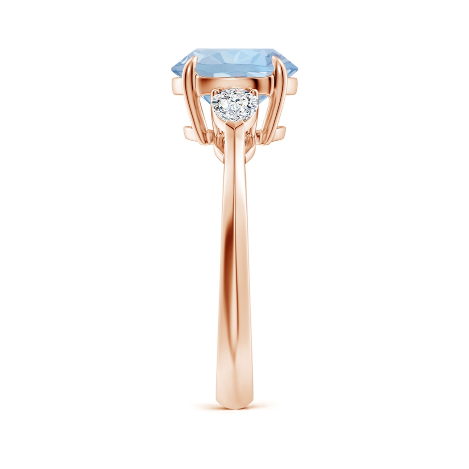 9mm AA Round Aquamarine and Pear Diamond Three Stone Engagement Ring in Rose Gold side 299