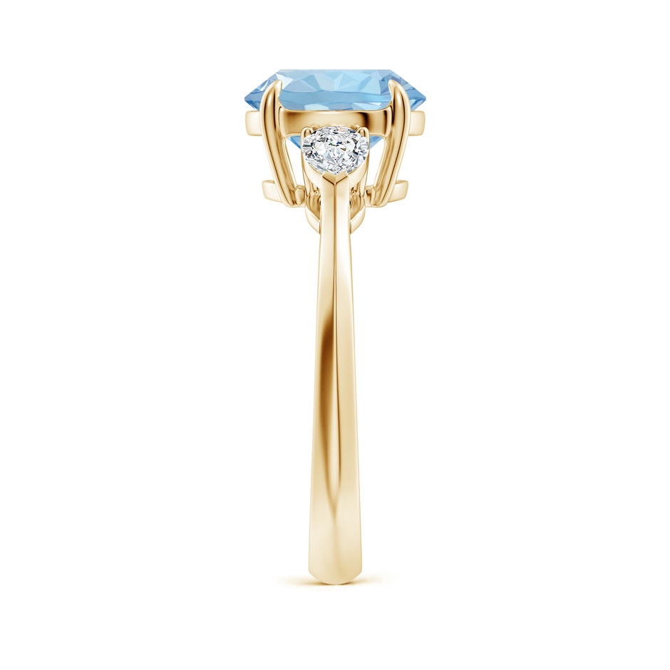 9mm AAA Round Aquamarine and Pear Diamond Three Stone Engagement Ring in Yellow Gold side 299