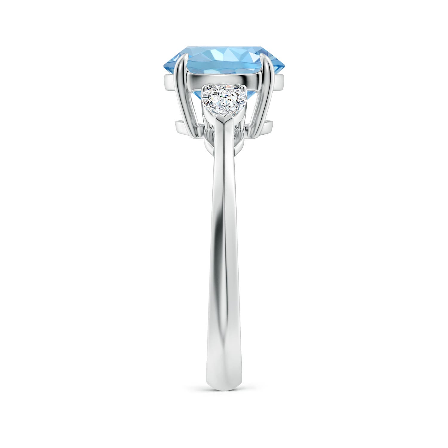 9mm AAAA Round Aquamarine and Pear Diamond Three Stone Engagement Ring in P950 Platinum - side 3